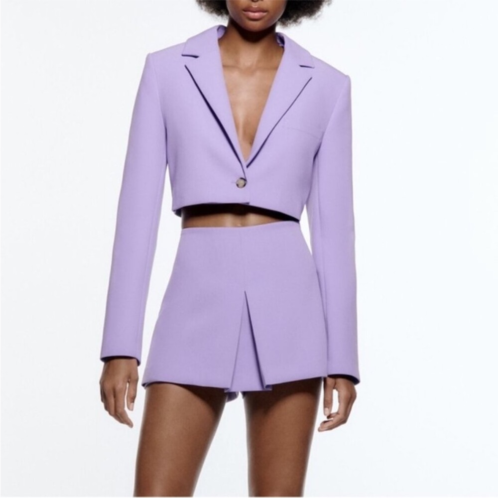 Zara Purple Cropped Blazer and Shorts Set